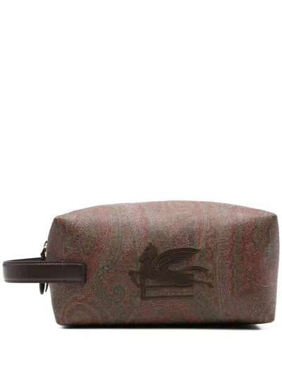 Etro Medium Arnica Wash Bag With Pegaso Embroidery In Purple