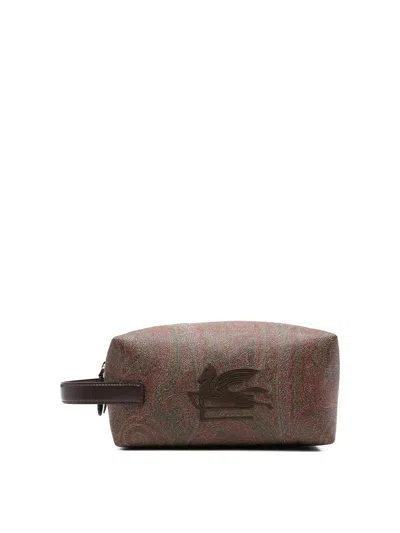 Etro Medium Arnica Wash Bag With Pegaso Embroidery In Brown