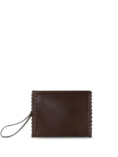Etro Medium Braided Leather Clutch Bag In Brown