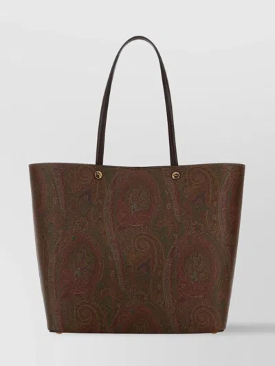 Etro Medium Canvas Shopping Bag With Paisley Pattern In Brown