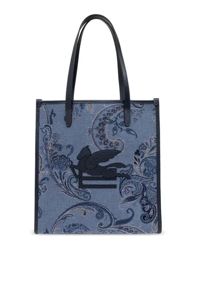Etro Medium Denim Jacquard Love Trotter Bag In Blue