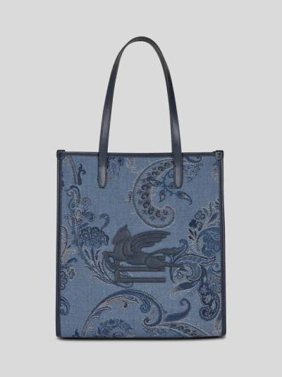 Etro Medium Denim Jacquard Love Trotter Bag In Navy Blue