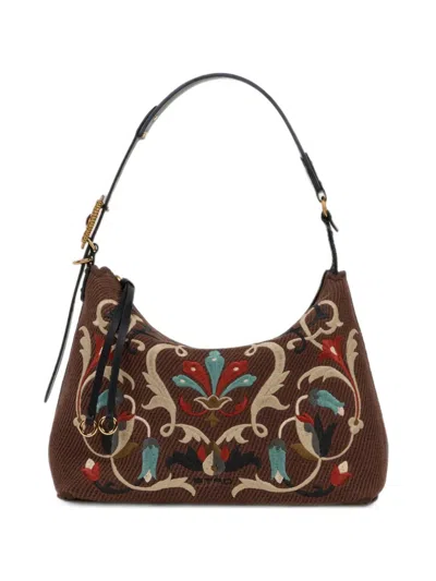 Etro Medium Embroidered Canvas Rosette Bag In White