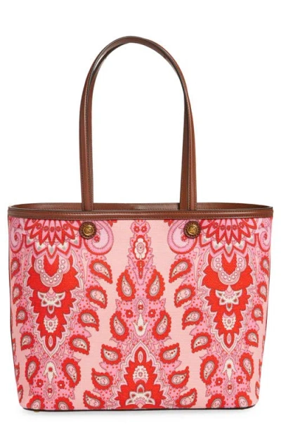 Etro Medium Essential Paisley Cotton Canvas Tote In Pink 10
