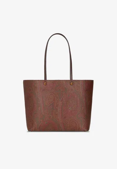 Etro Medium Essential Paisley Jacquard Tote Bag In Brown