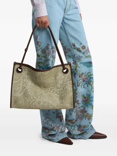 Etro Medium Eyes Tote Bag In Green