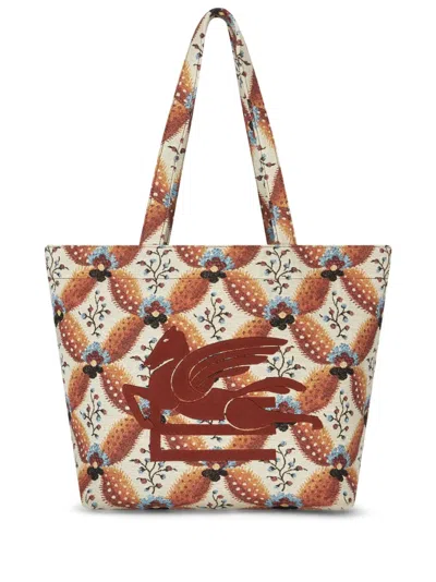 Etro Medium Floralia-print Jacquard Tote Bag In Brown