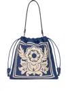 Etro Kalispera Flower Embroidered Leather Shoulder Bag In Blue