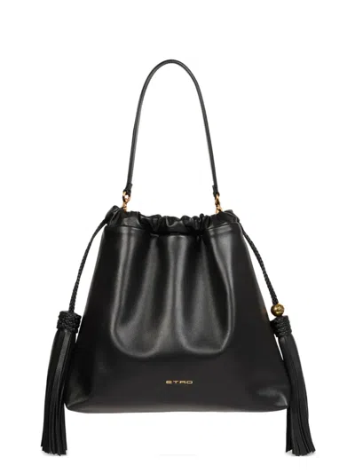 Etro Medium Kalispera Tassels Leather Shoulder Bag In Black