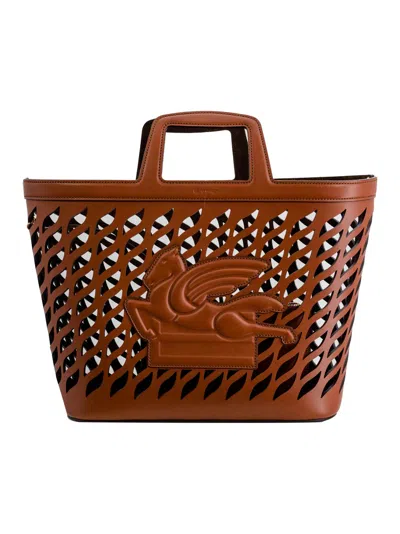 Etro Medium Lasered Coffa Shopping Bag In Brown