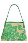 Etro Medium Libra Embroidered Raffia Tote In Verde