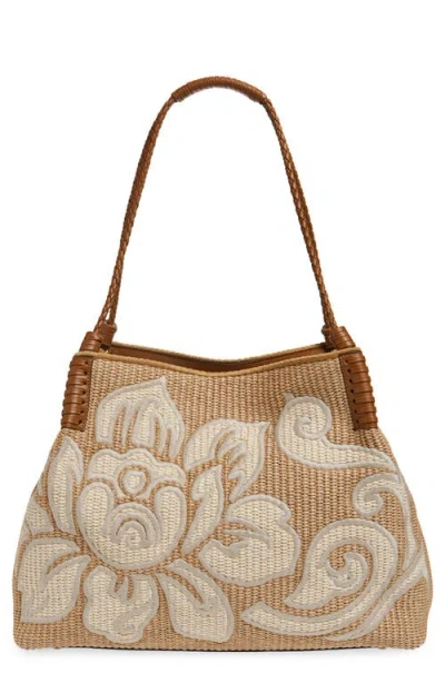 Etro Medium Libra Embroidered Raffia Tote In Winter White