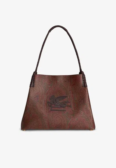 Etro Medium Libra Paisley Jacquard Tote Bag In Brown