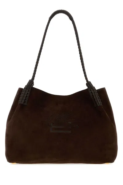Etro Medium Libra Suede Shopping Handbag In Brown