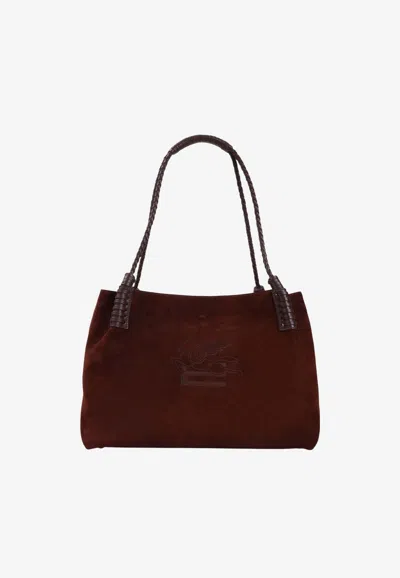 Etro Medium Libra Suede Tote Bag In Burgundy