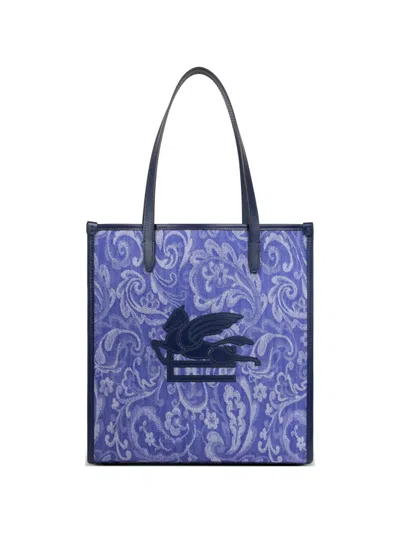 Etro Medium Love Trotter Jacquard Appliqué Tote Bag In Purple