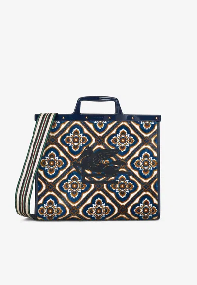 Etro Love Jacquard Tote Bag In Blue