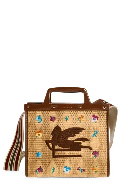 Etro Love Tr.raffia Small Bag In Brown