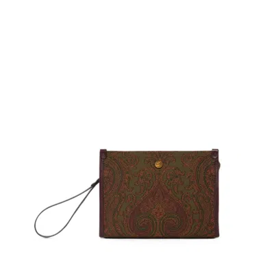 Etro Medium Paisley Jacquard Pouch In Brown