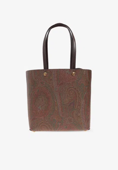 Etro Medium Paisley Jacquard Tote Bag In Brown