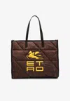 Etro Medium Paisley Nylon Tote Bag In Brown