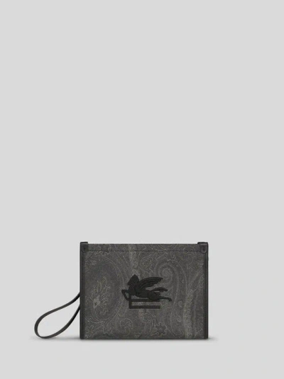 Etro , Paisley Pouch With Pegaso Detail, Man, Black