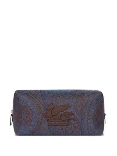 Etro Medium Paisley-print Pegaso-motif Wash Bag In Blue