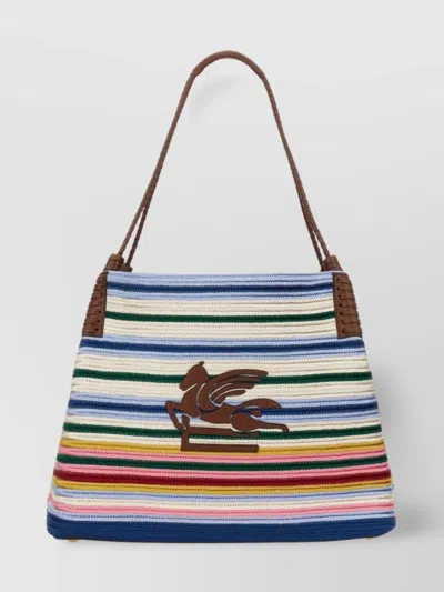 ETRO MEDIUM PAISLEY STRIPED WOVEN SHOPPING BAG