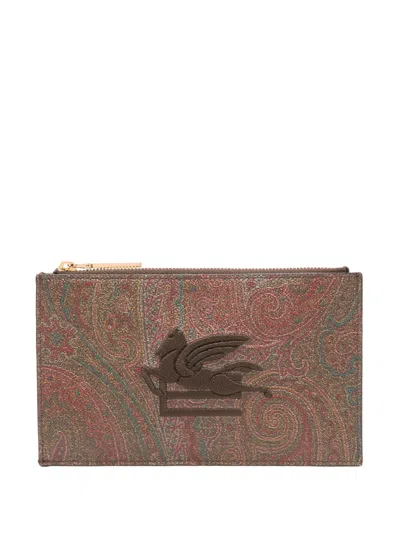 Etro Women's Coated Canvas Card Holder In Red