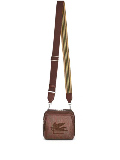 Etro Medium Pegaso-embroidered Leather Bag In Brown