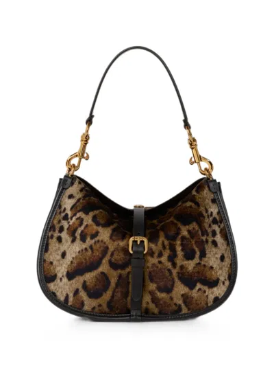 Etro Mittelgrosse Ponytasche Aus Samt Mit Leopardenmotiv In Brown
