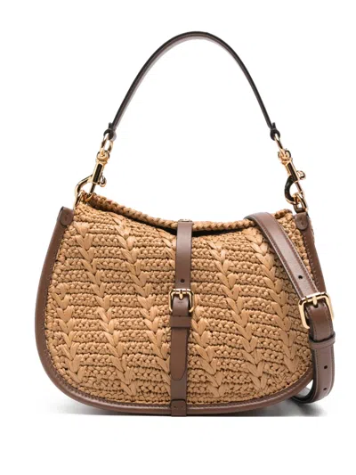 Etro Medium Pony Buckle-detail Woven Shoulder Bag In Brown