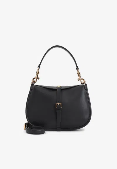 Etro Medium Pony Leather Shoulder Bag In Black