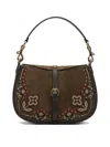 Etro Medium Pony Shoulder Bag Floral Embroidery In Brown