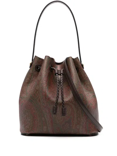 Etro Medium Saturno Bucket Bag In Brown