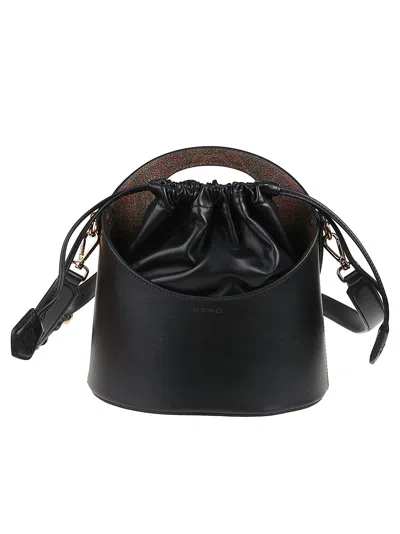 Etro Medium Saturno Bucket Bag In Black