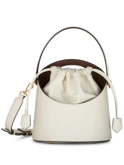 Etro Medium Saturno Leather Bucket Bag In White
