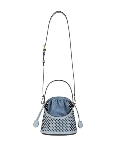 Etro Medium Saturno Grid Cut-out Crossbody Bag In Hellblau