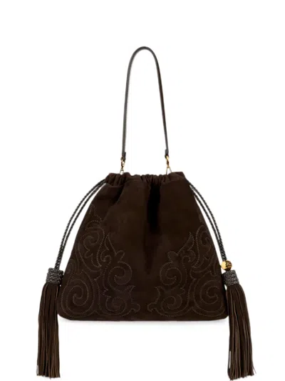 Etro Mittelgrosse Kalispera Tasche Aus Wildleder Mit Patch Und Quasten In Brown