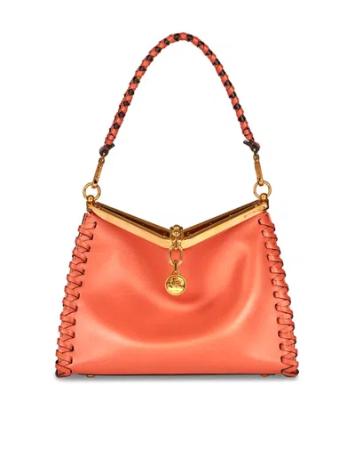 Etro Medium Vela Leather Shoulder Bag In Orange