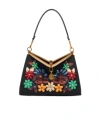 Etro Medium Vela Bag With Flowers In Black
