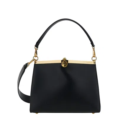 Etro Medium Vela Black Shoulder Bag With Logo And Pegasus Charm In Leather Woman