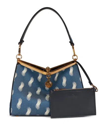 Etro Medium Vela Denim Shoulder Bag In Blue