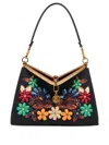 Etro Medium Vela Bag With Flowers In Black