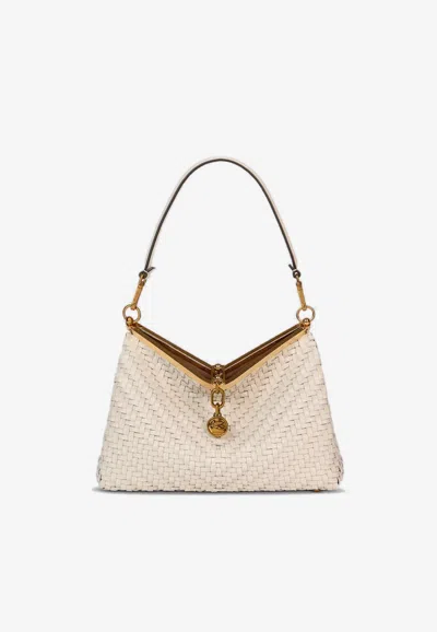 Etro Medium Vela Woven Leather Shoulder Bag In White