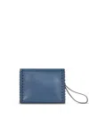 Etro Medium Whipstich-detail Leather Clutch Bag In Blue