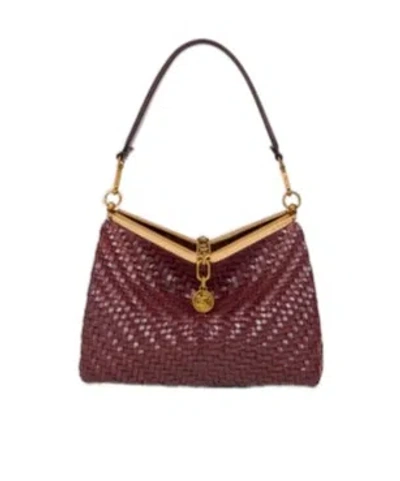 Etro Medium Woven Leather Vela Bag In Burgundy