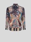 Etro , Multicoloured Paisley Cotton Shirt, Man, Navy Blue, Size 45 In Navyblau
