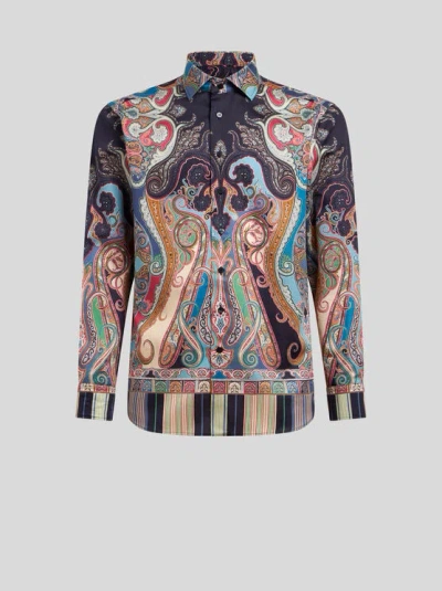 ETRO , MULTICOLOURED PAISLEY COTTON SHIRT, MAN, NAVY BLUE, SIZE 42