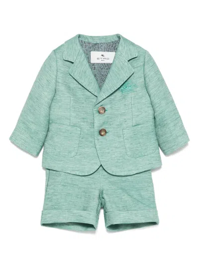 Etro Babies' Mélange-effect Shorts Set In Green